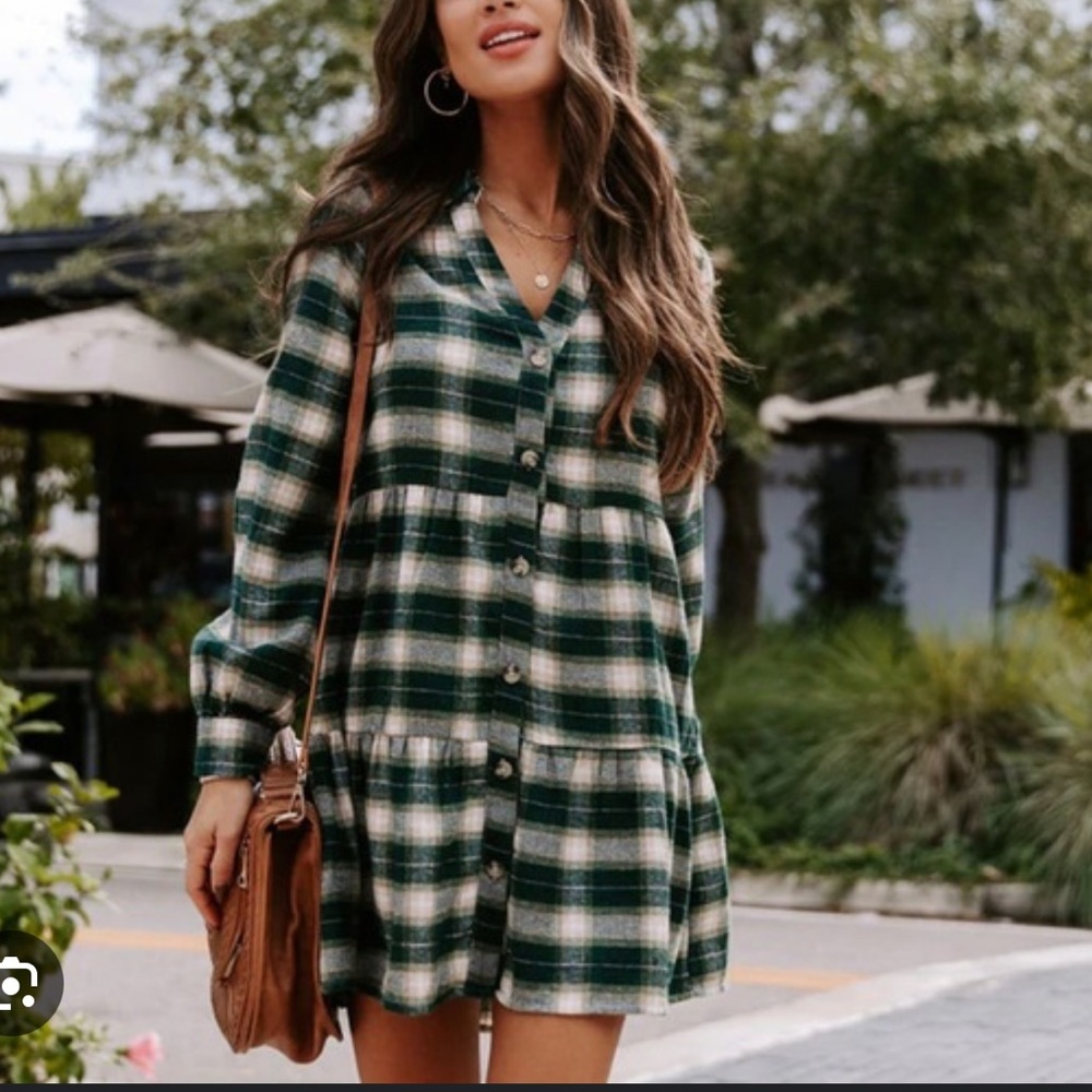VICI Plaid Green and White Women's Dress